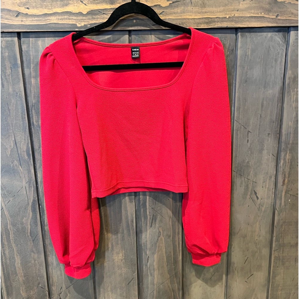 SHEIN cropped long puffed sleeve top